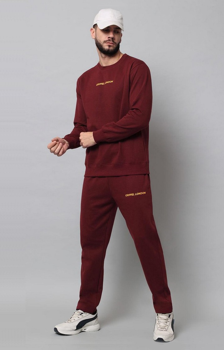 Men's Maroon Solid Tracksuits