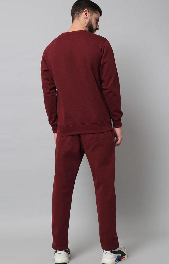 Men's Maroon Solid Tracksuits