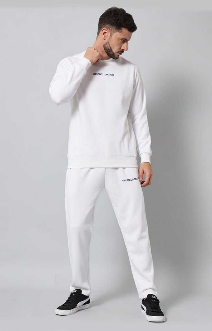 Men's White Solid Tracksuits
