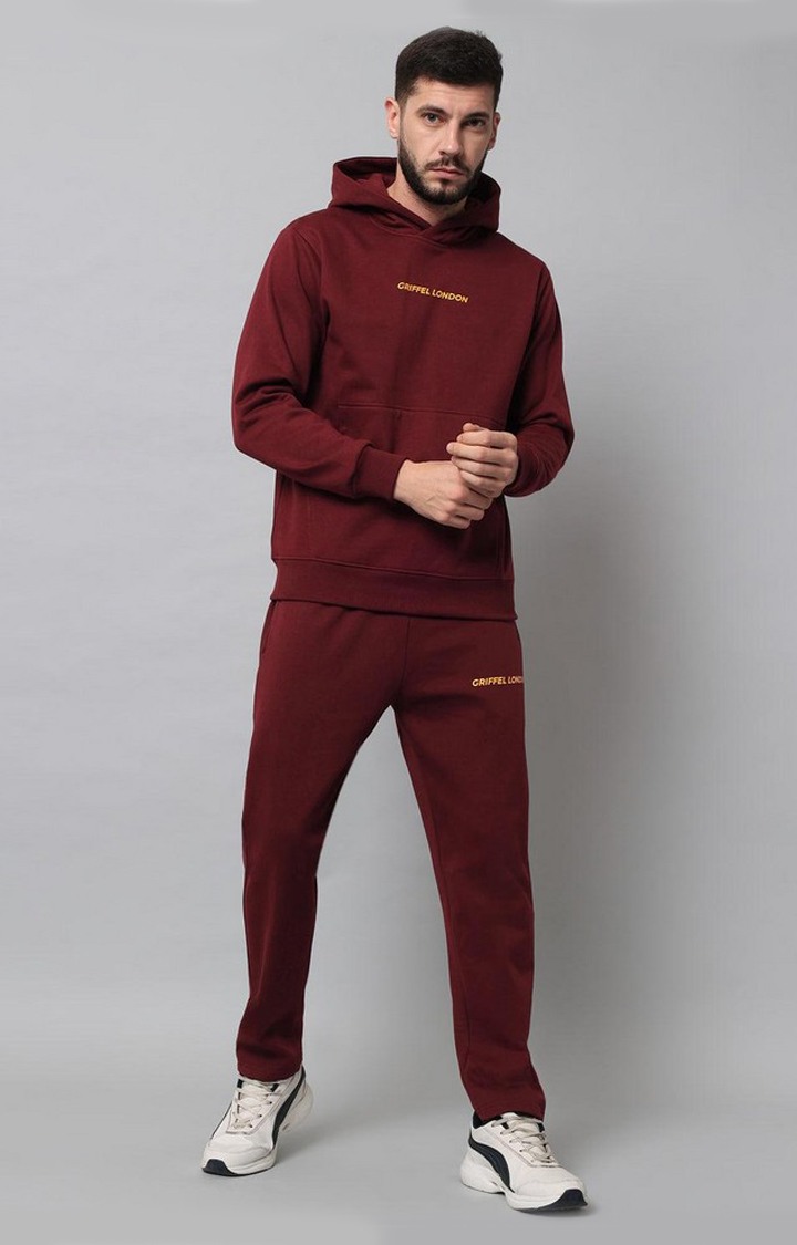 Men's Maroon Solid Tracksuits