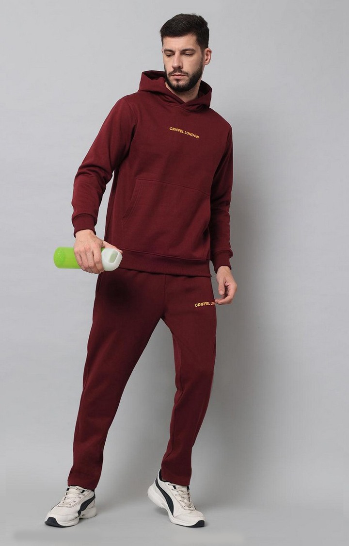 Men's Maroon Solid Tracksuits