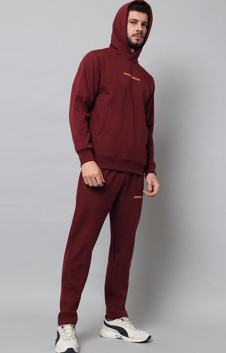 Men's Maroon Solid Tracksuits