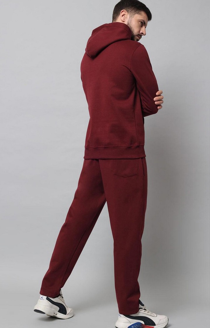 Men's Maroon Solid Tracksuits
