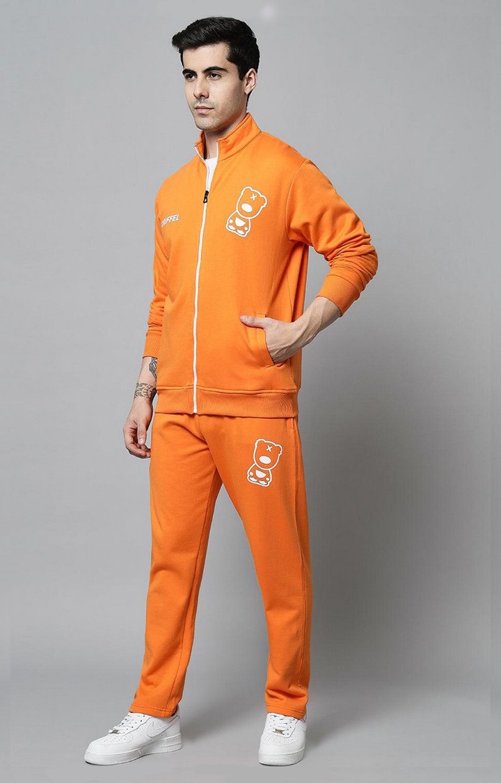 Men s Orange Cotton Solid Tracksuits