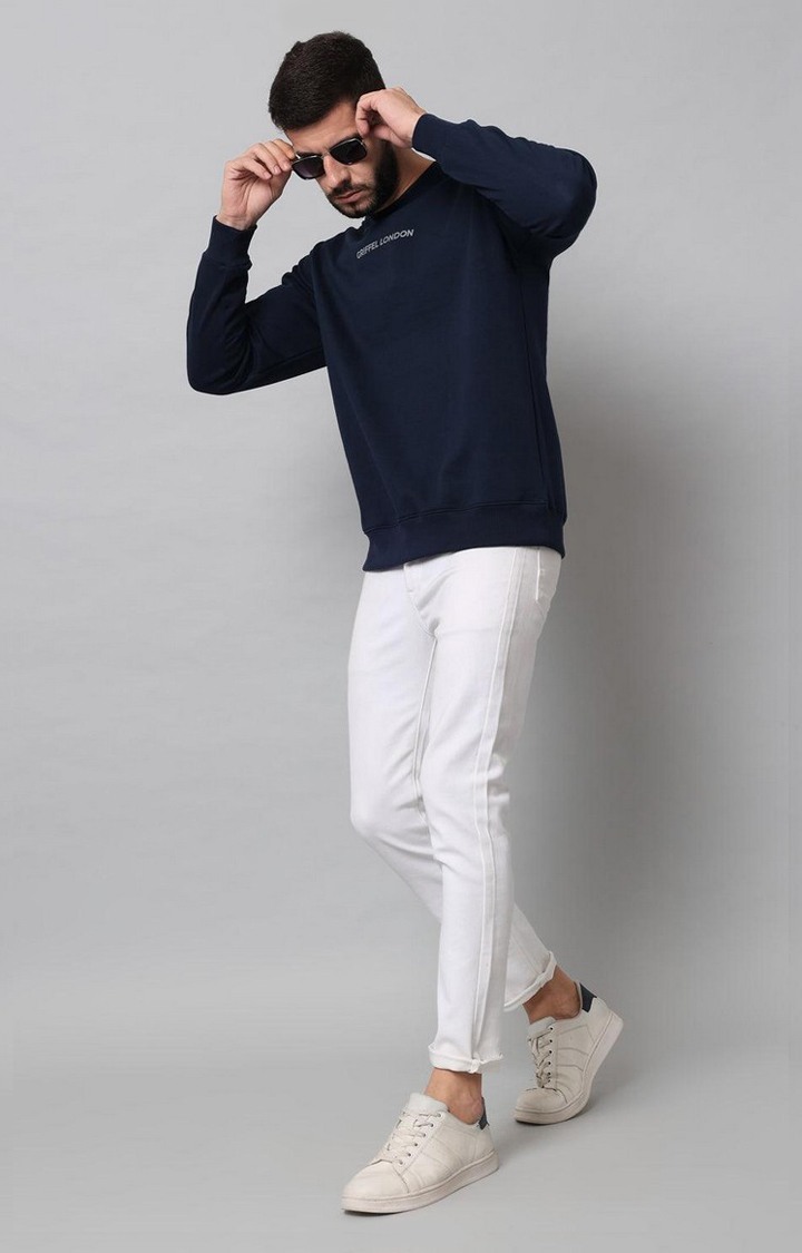 Men's Navy Blue Solid Sweatshirts