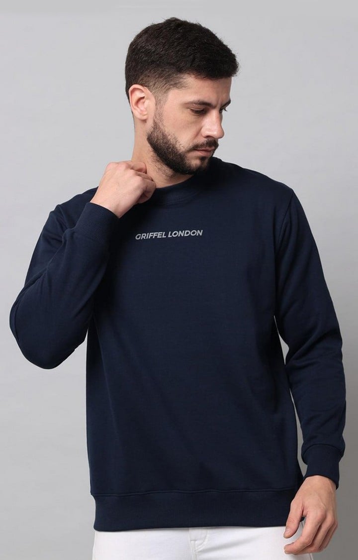 Men's Navy Blue Solid Sweatshirts
