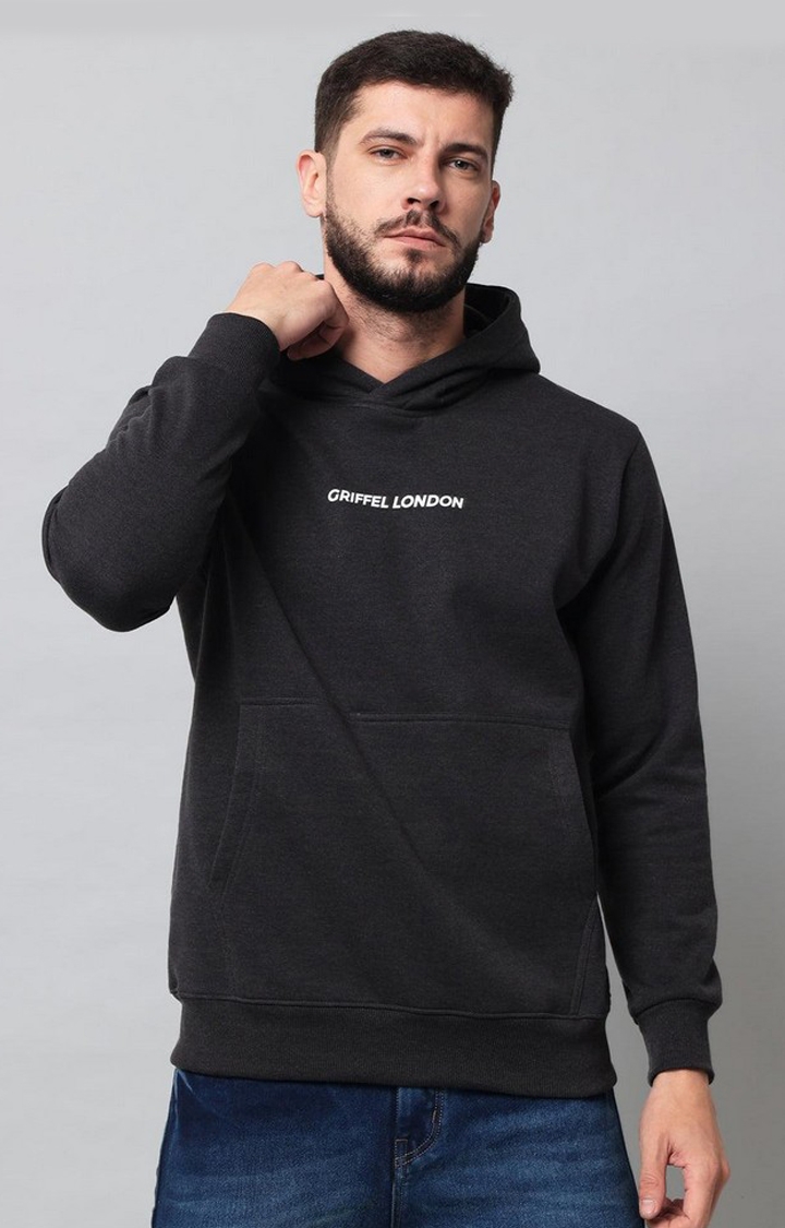 GRIFFEL | Men's Anthra Cotton Front Logo Fleece Hoody Sweatshirt with Full Sleeve