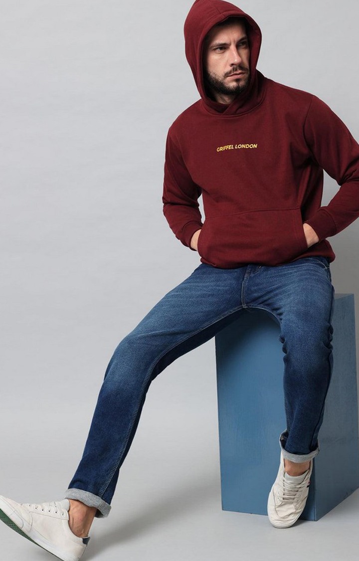 Men's Maroon Solid Hoodies