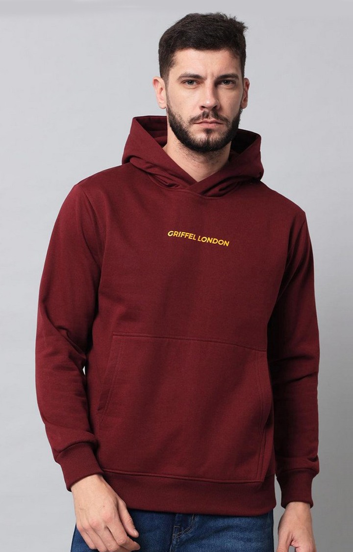 Men's Maroon Solid Hoodies