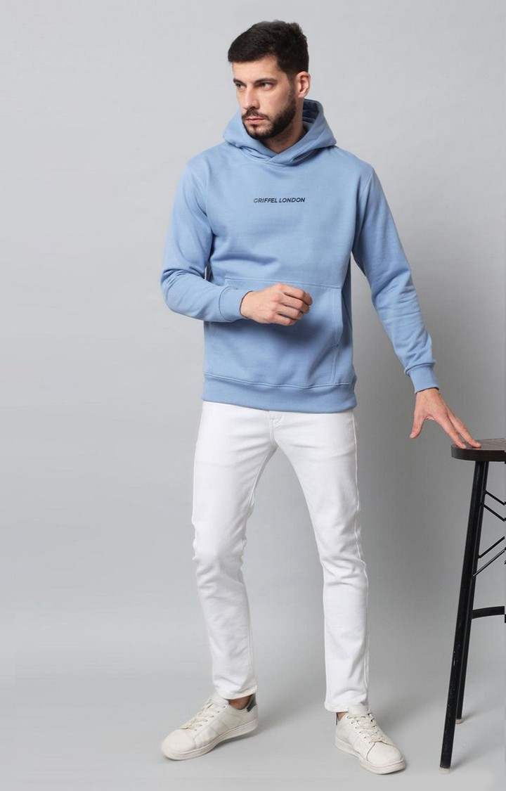 Men's Sky Blue Solid Hoodies