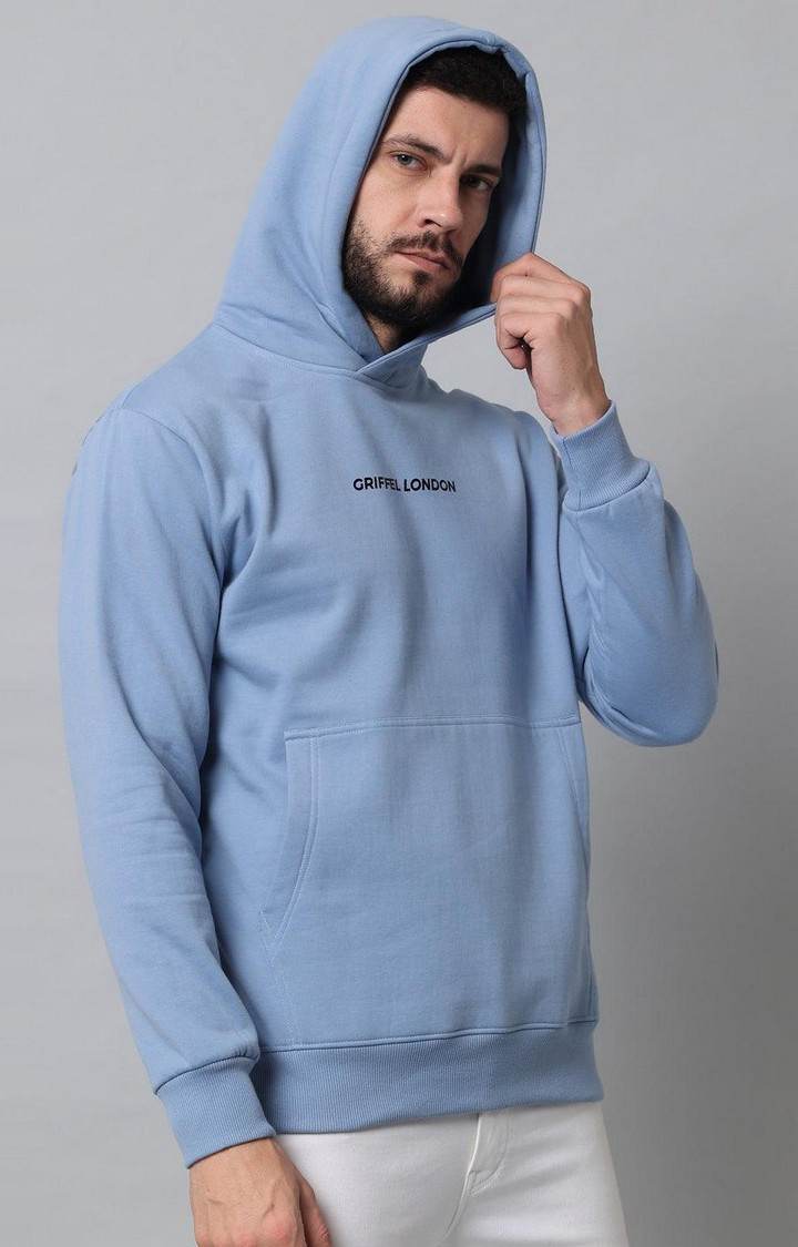 Men's Sky Blue Solid Hoodies