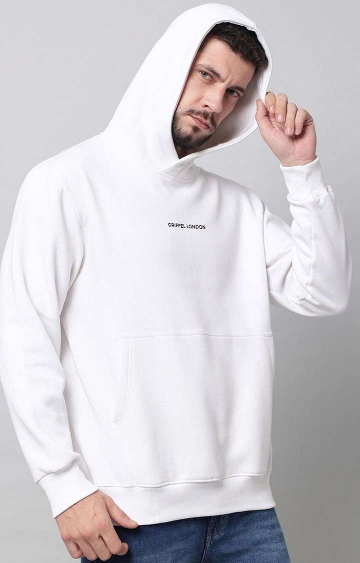 Men's White Solid Hoodies