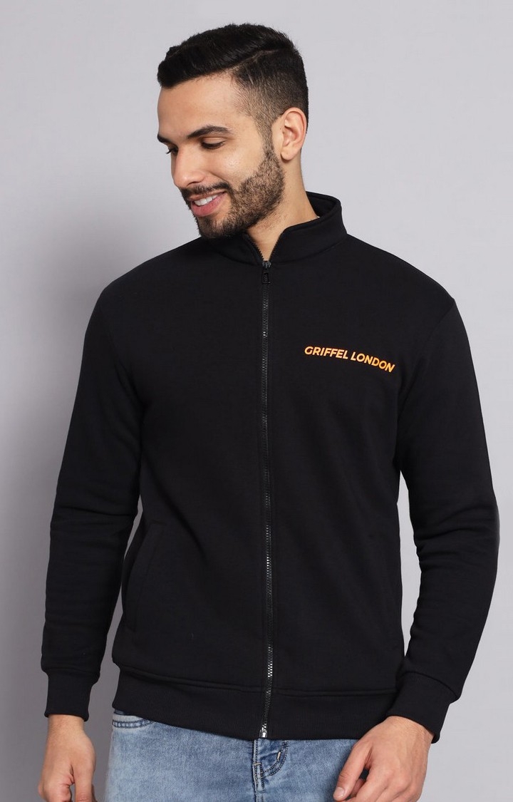 GRIFFEL | Men's Cotton Fleece Zipper Sweatshirt with Long Sleeve and Front Logo Print