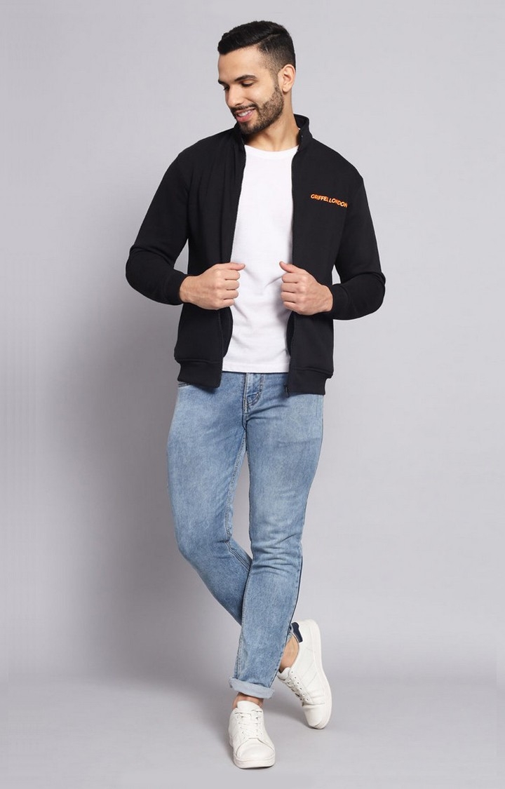 Men's Cotton Fleece Zipper Sweatshirt with Long Sleeve and Front