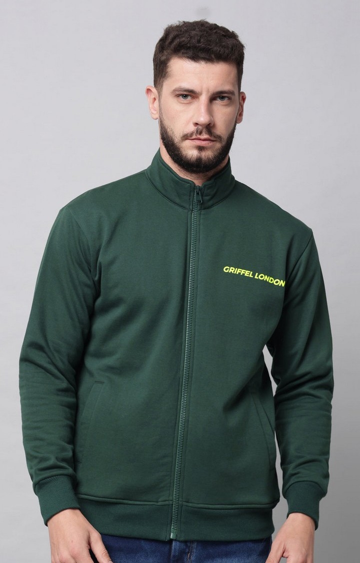 GRIFFEL | Men's Green Solid Sweatshirts