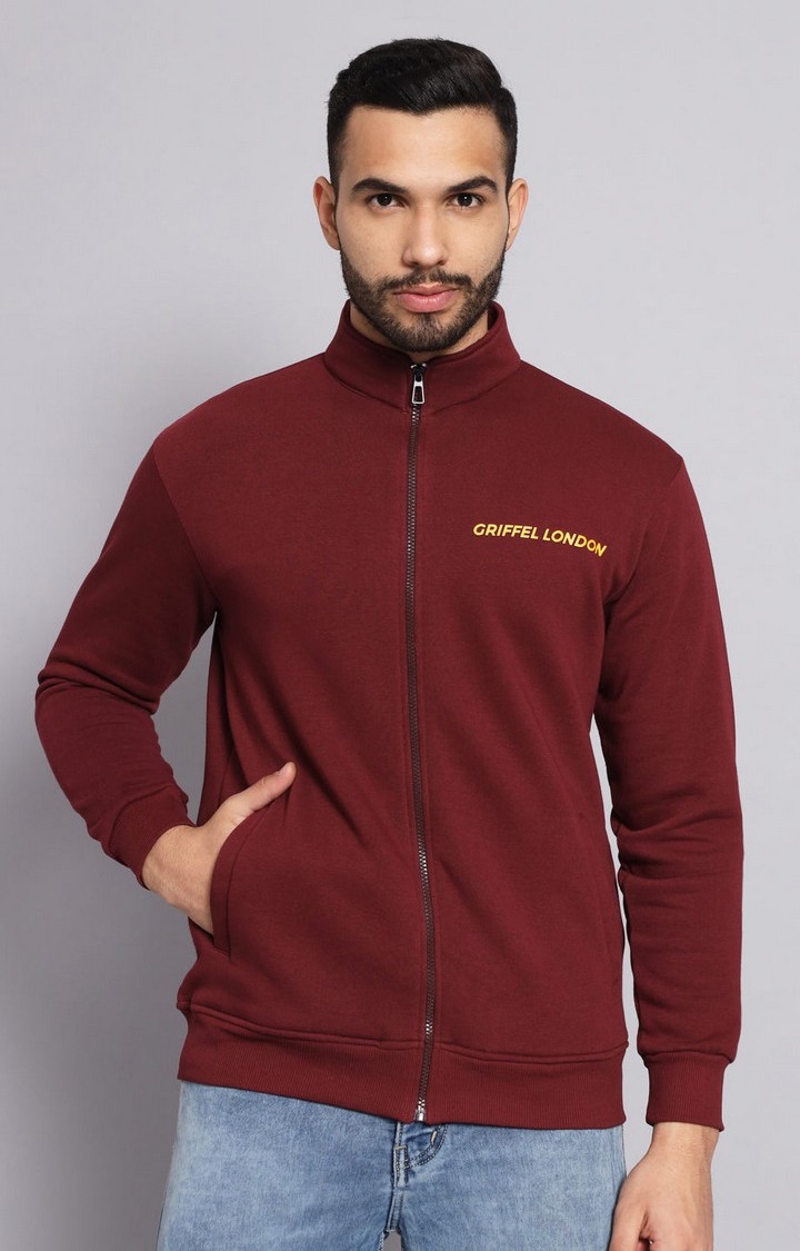 GRIFFEL | Men's Maroon Solid Sweatshirts