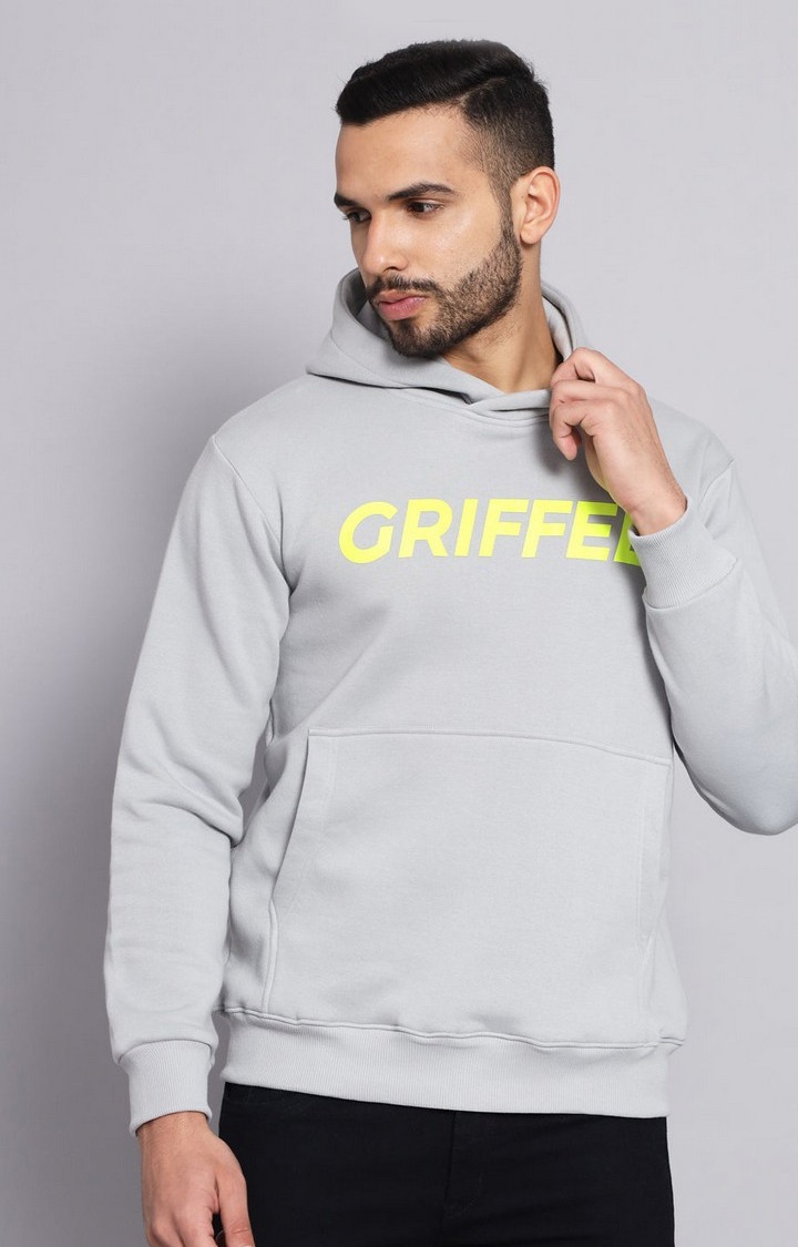 GRIFFEL | Men's Anthra Cotton Front Logo Fleece Hoody Sweatshirt with Full Sleeve