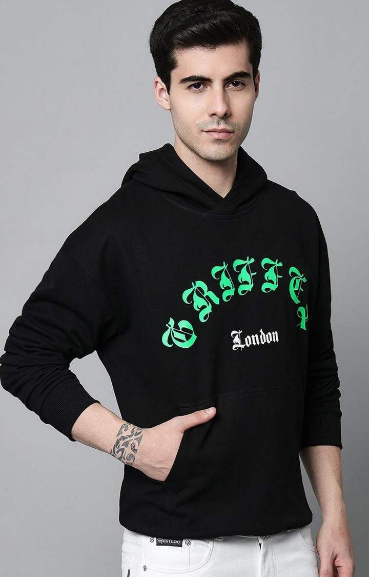 Men's Black Typographic Hoodies