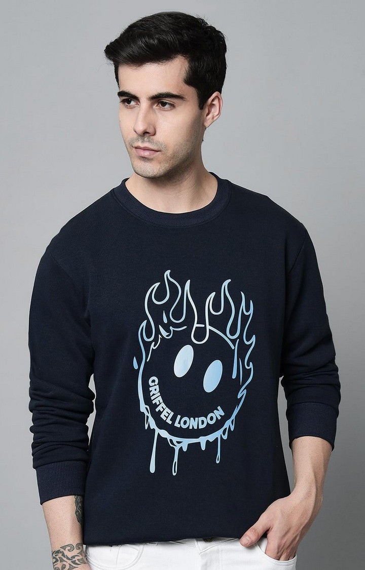 GRIFFEL | Men's Cotton Fleece Printed Sweatshirt with Long Sleeve and Front Logo Print