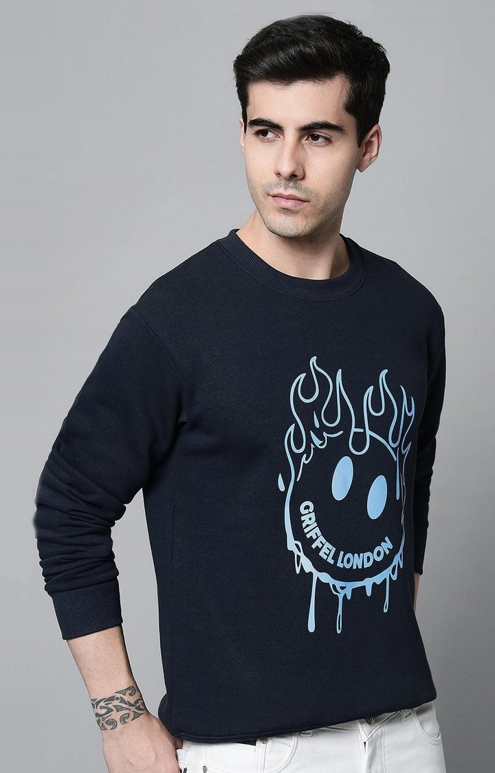 GRIFFEL | Men's Cotton Fleece Printed Sweatshirt with Long Sleeve and Front Logo Print 2