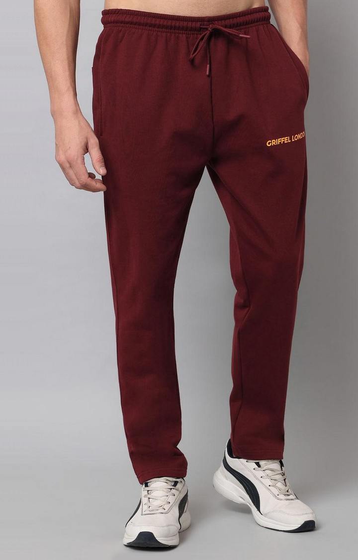 Men's Maroon Solid Trackpants
