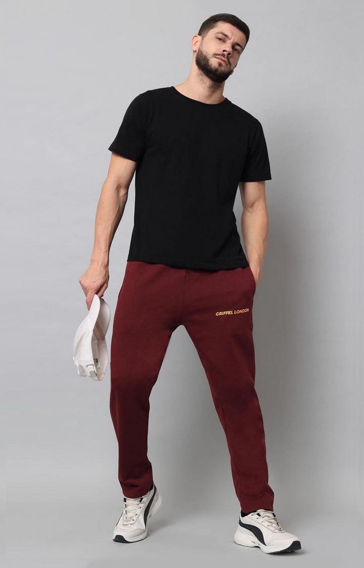 Men's Maroon Solid Trackpants