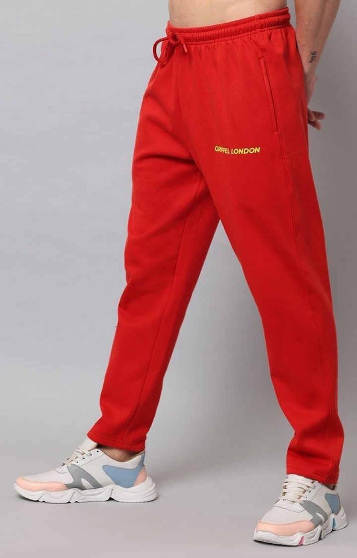 Men's Red Solid Trackpants