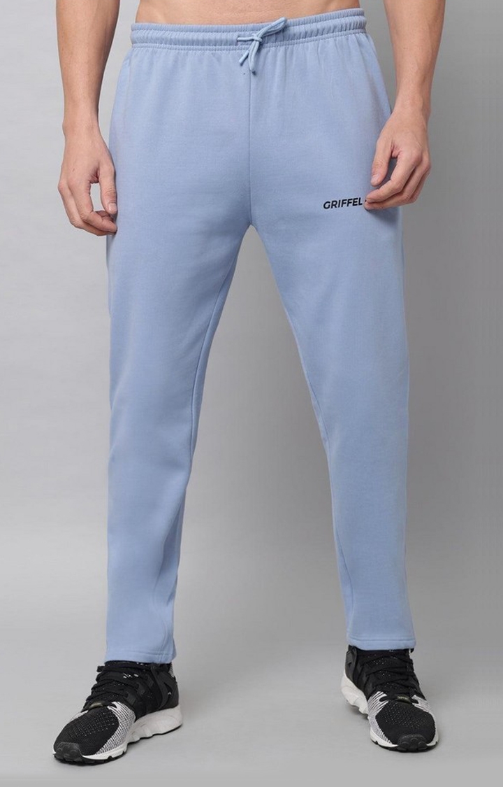 Men's Blue Cotton Solid Trackpants