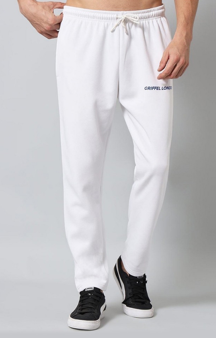 Men's White Solid Trackpants