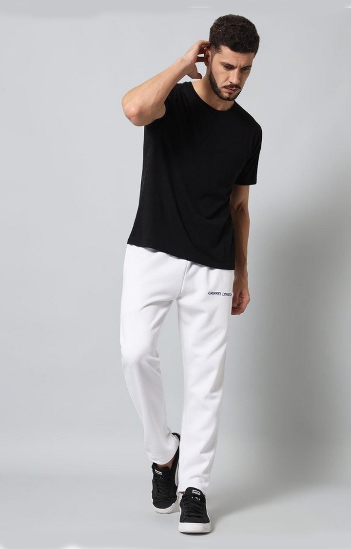 Men's White Solid Trackpants
