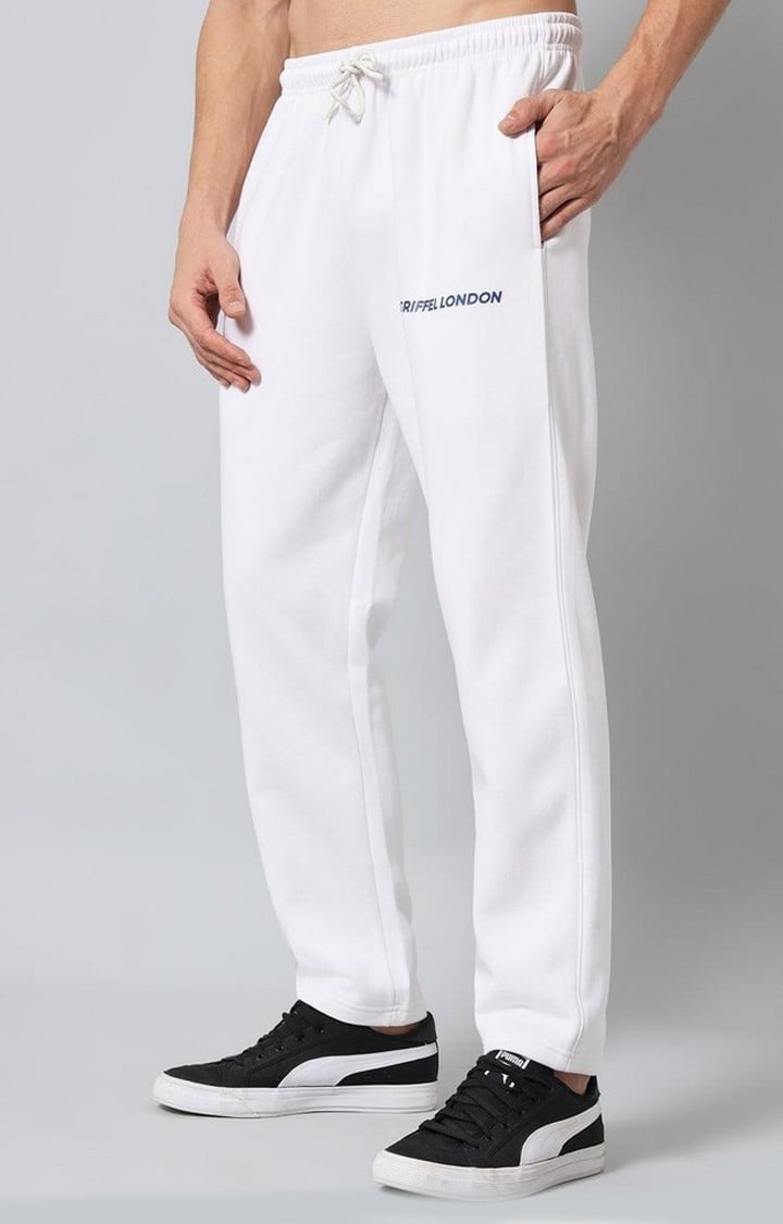 Men's White Solid Trackpants