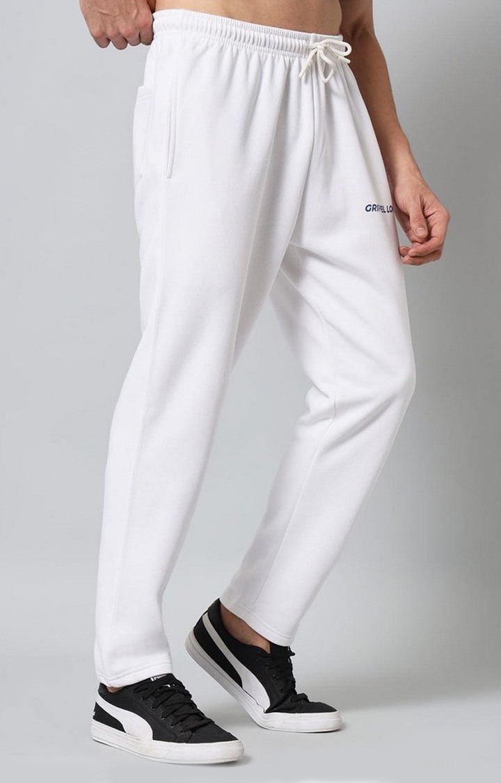 Men's White Solid Trackpants