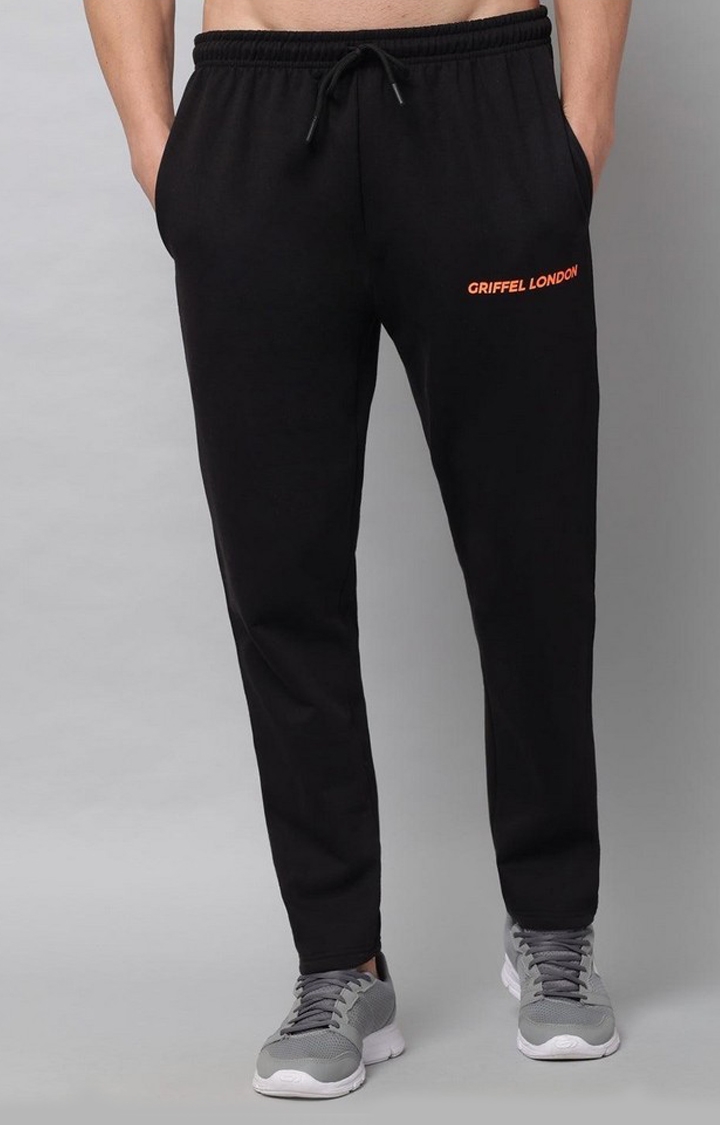 GRIFFEL | Men's Black Cotton Solid Trackpants