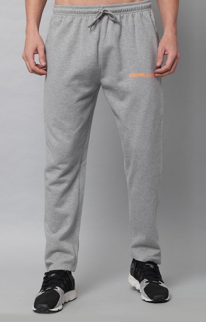 Men's Grey Polyester Solid Trackpants