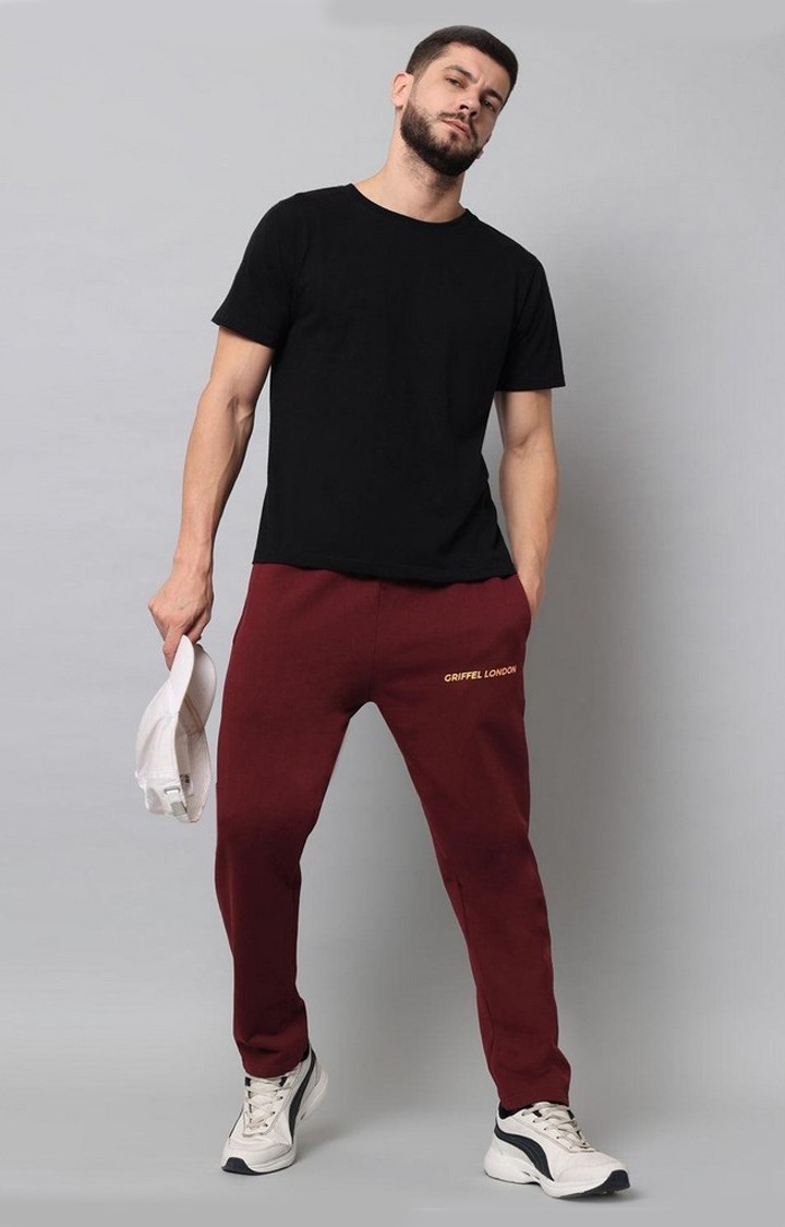 Men's Maroon Solid Trackpants