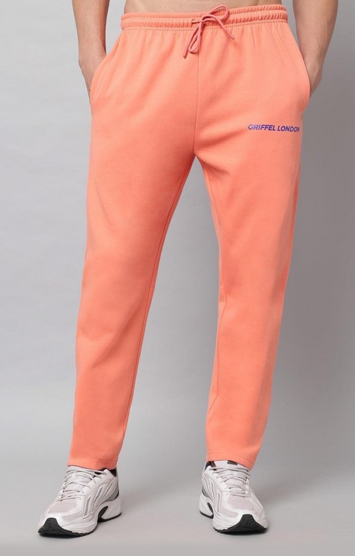 Men's Orange Cotton Solid Trackpants