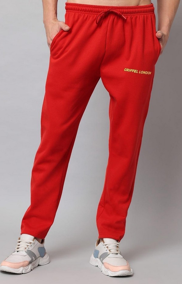 GRIFFEL | Men's Red Cotton Solid Trackpants
