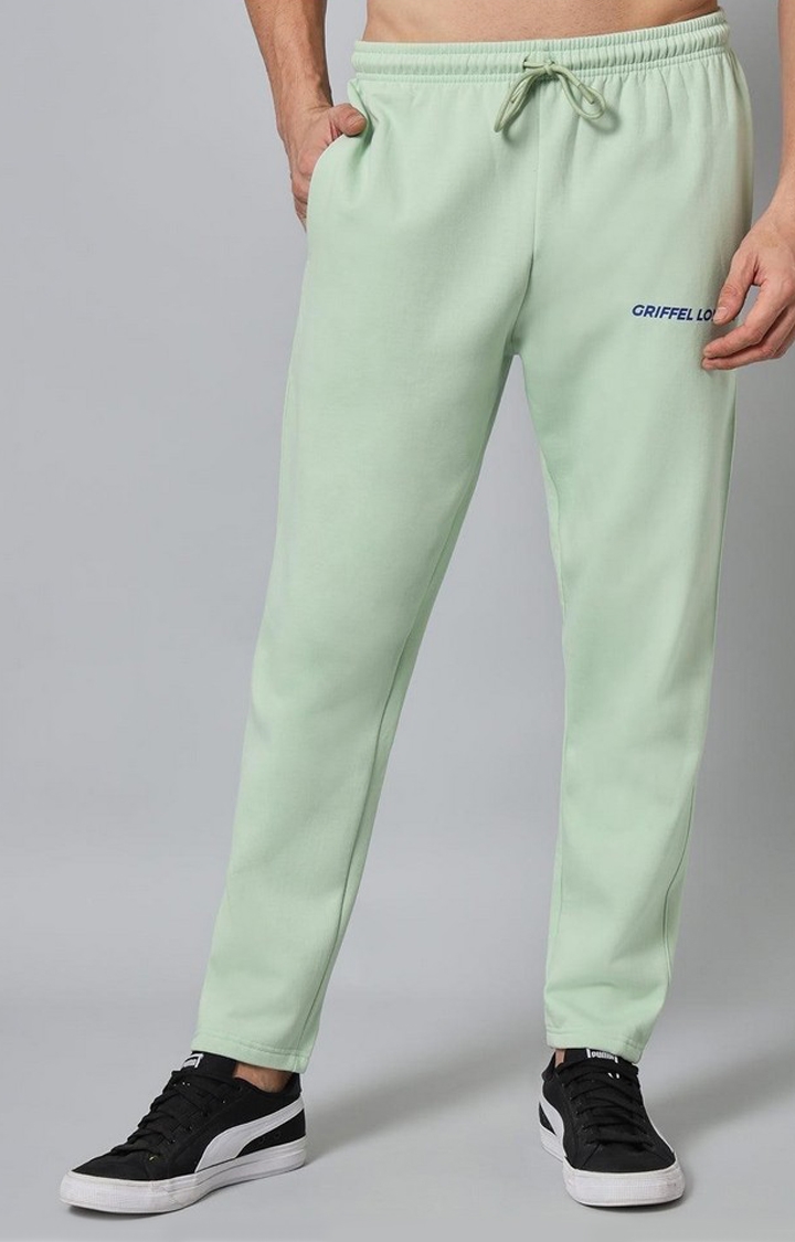 GRIFFEL | Men's Green Cotton Solid Trackpants