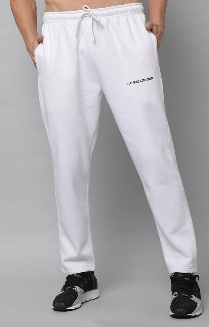 Men's White Cotton Solid Trackpants