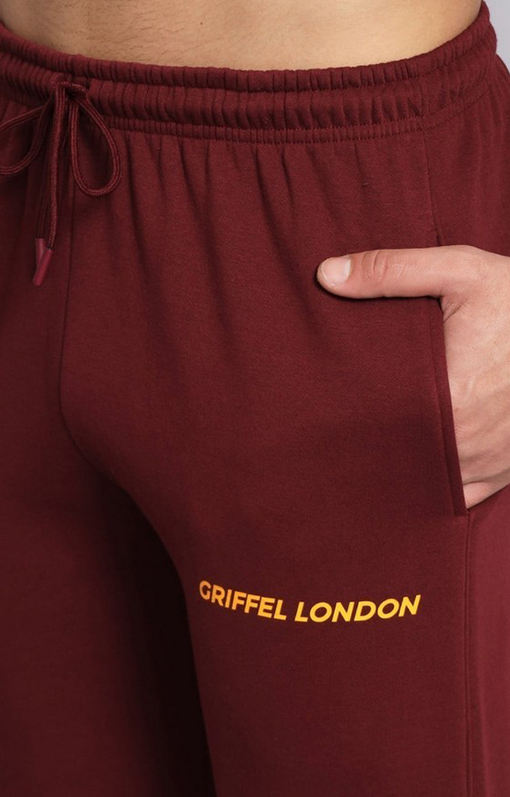 Men's Maroon Solid Trackpants