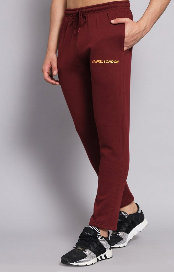 Men's Maroon Solid Trackpants
