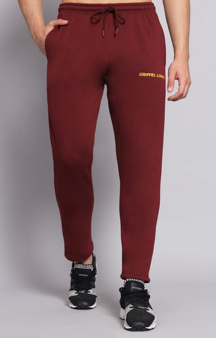 Men's Maroon Solid Trackpants