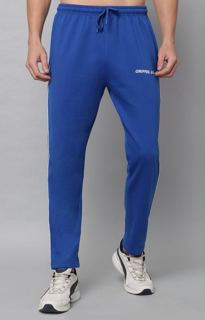 GRIFFEL | Men's Blue Cotton Solid Trackpants