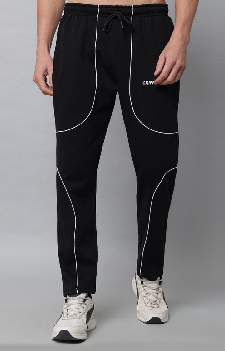 GRIFFEL | Men's Black Cotton Solid Trackpants
