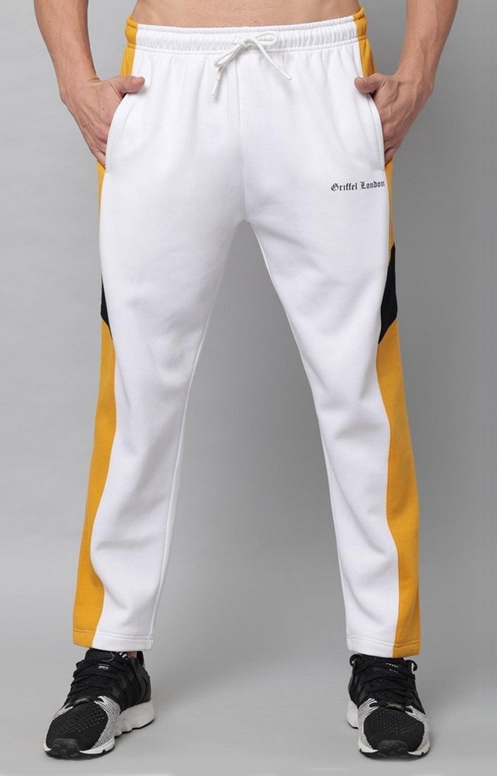 Men's White Colourblock Trackpants