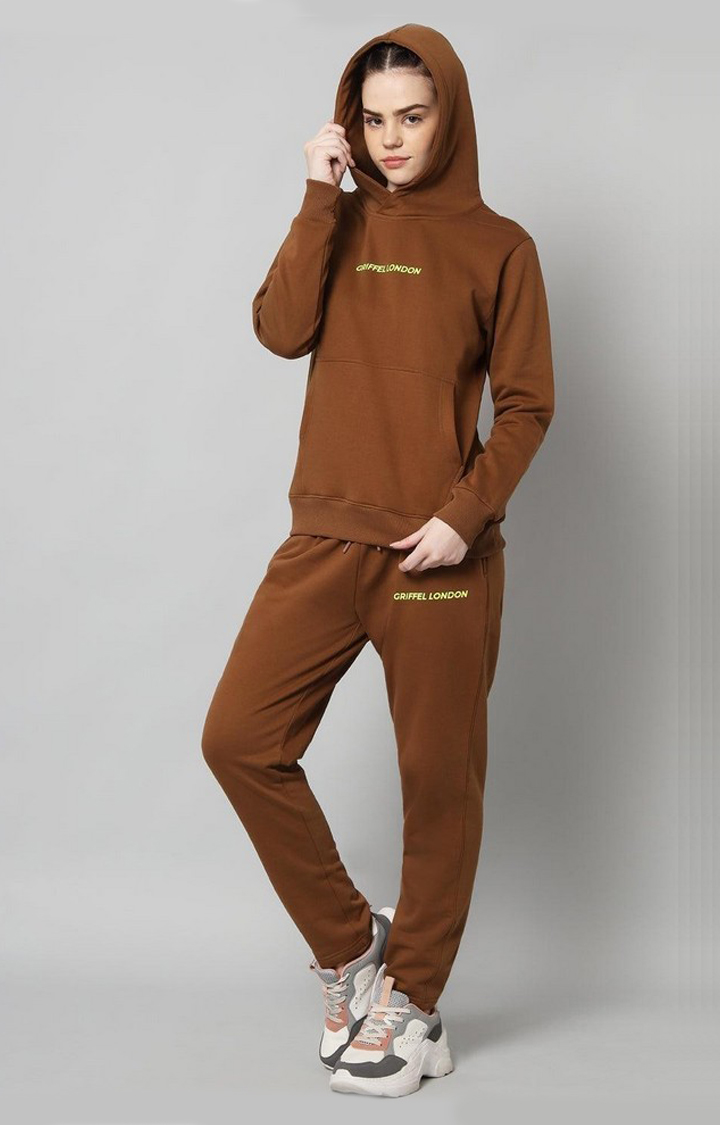 Women's Coffee Solid Tracksuits