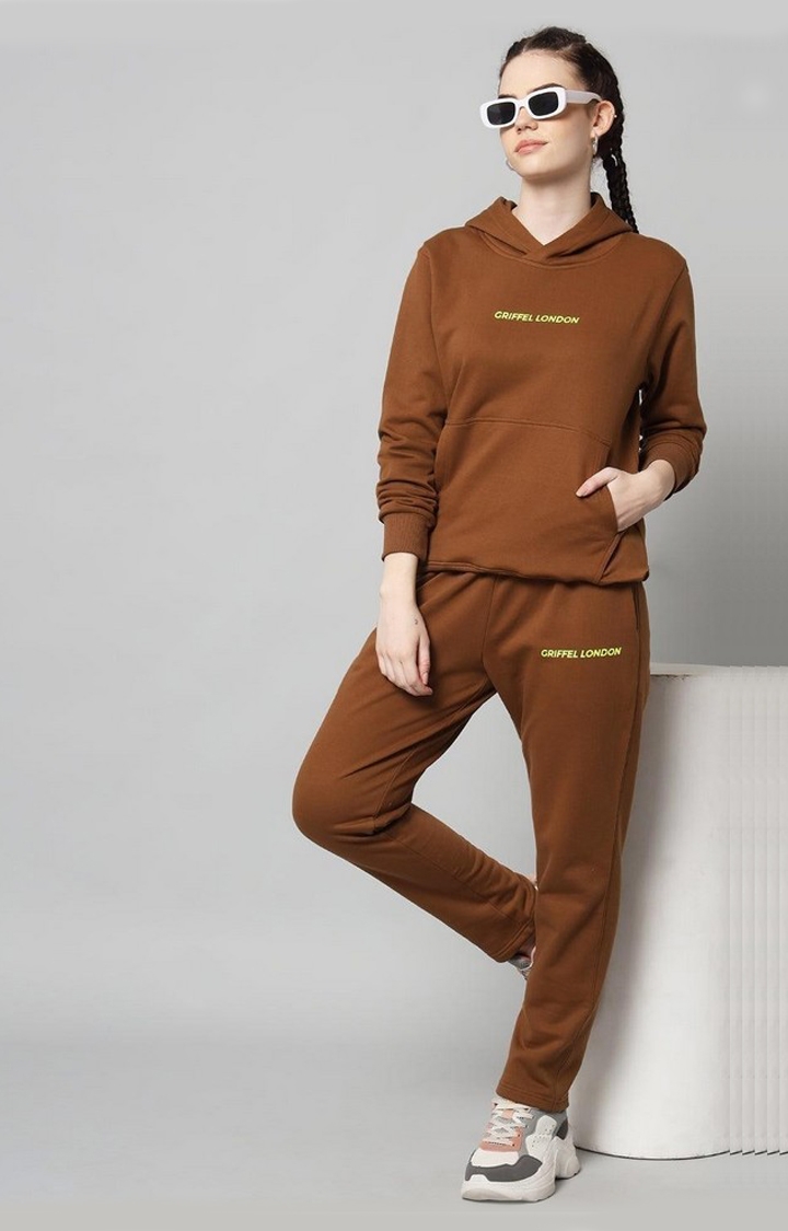 Women's Coffee Solid Tracksuits
