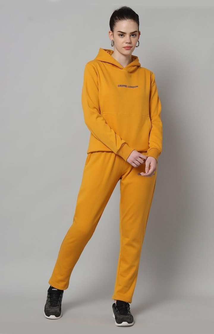 Women's Yellow Cotton Solid Tracksuits