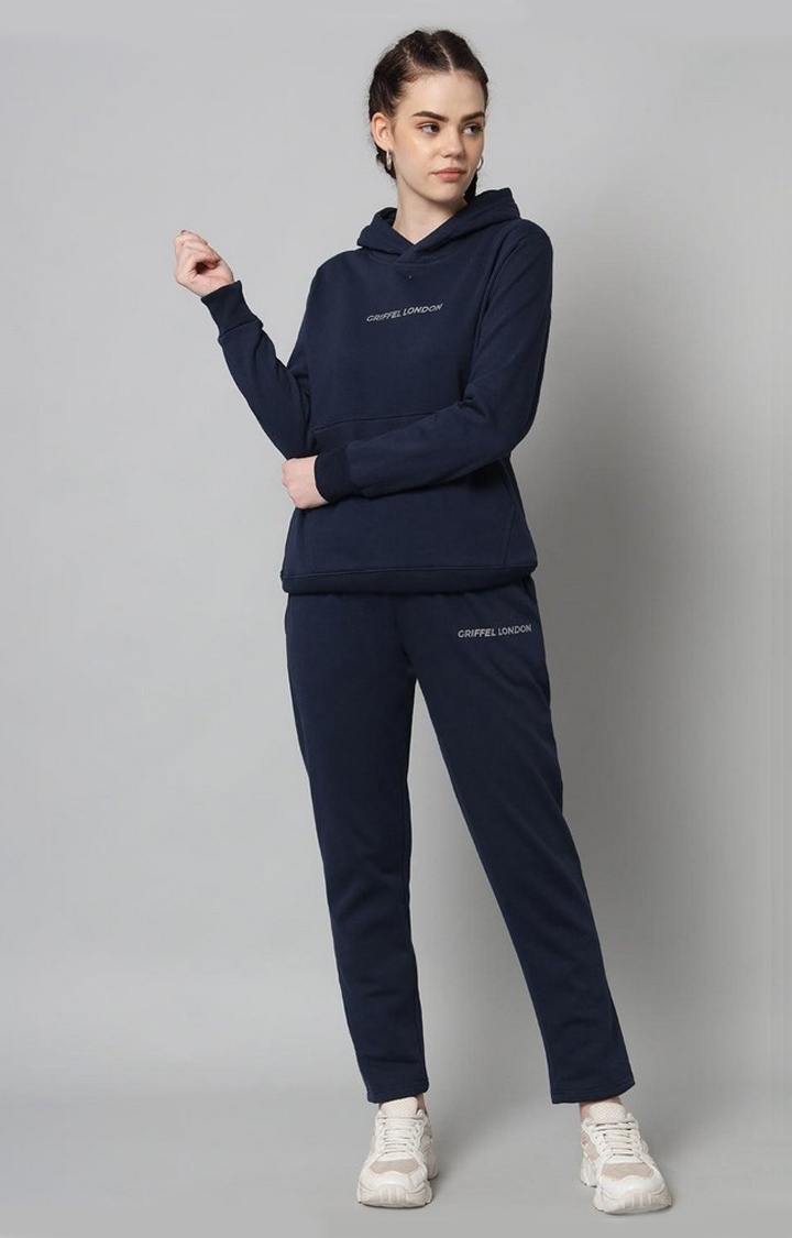 Women's Blue Cotton Solid Tracksuits