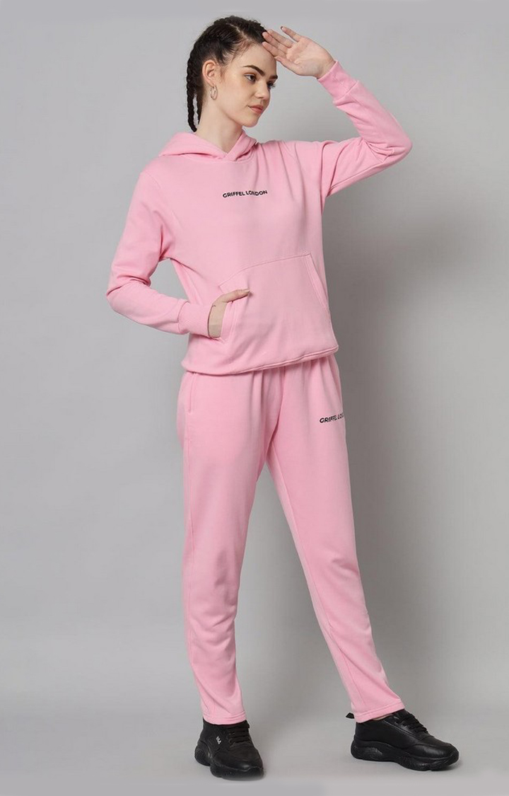 Women's Pink Solid Tracksuits